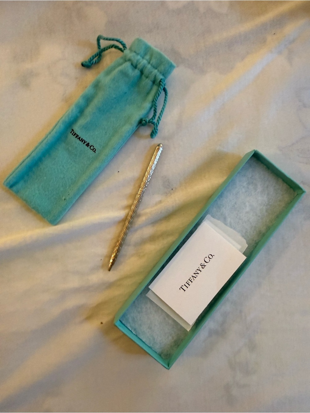 Tiffany & Co. Silver Textured Pen with Signature Blue Pouch
